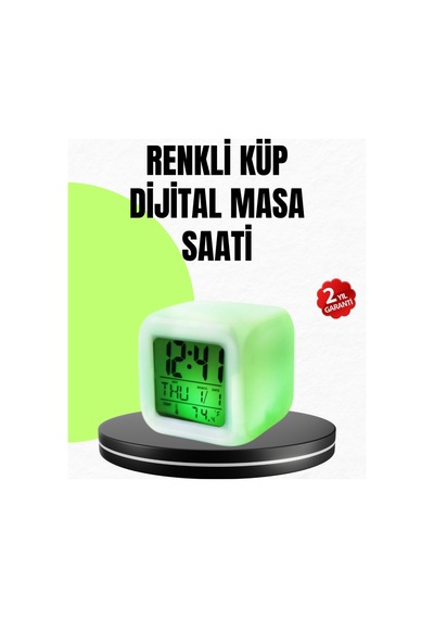 Gece Lambası Fonksiyonlu Renk Değiştiren Led Küp Dijital Saat Siyah