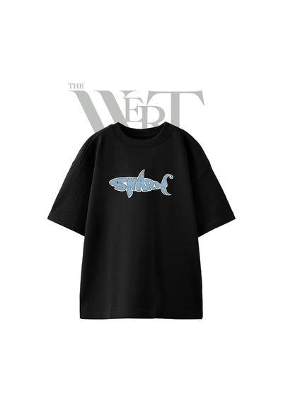 Thewert Shark Text Tasarım Baskılı Ünisex Siyah Oversize T-shirt