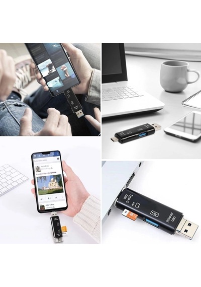 5 İn 1 Çok Fonksiyonlu Usb 2.0 Micro Sd Kart Okuyucu - Usb/micro Usb/type-c Çıkışlı, Otg Çevirici Bx