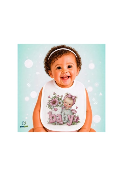 Bebekli Keten Bebek Mama Önlüğü Yumuşak - Emici - Yıkanabilir - Özel Tasarım P010 Çok Renkli
