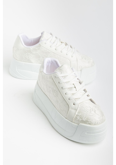 Suins Bride Model Kadın Yüksek Taban Gelin Spor Ayakkabı 6 Cm Beyaz