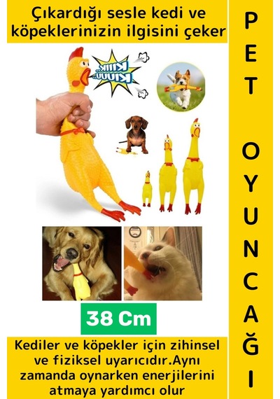 Evcil Hayvan İlgi Çekici Enerji Atma Fiziksel Aktivite Ses Çıkaran Tavuk Kedi Köpek Oyuncağı 38 Cm