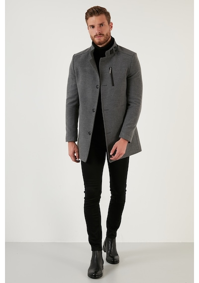 Buratti Slim Fit Düğmeli Dik Yaka Kaşe Erkek Kaban 5840099 Açık Gri