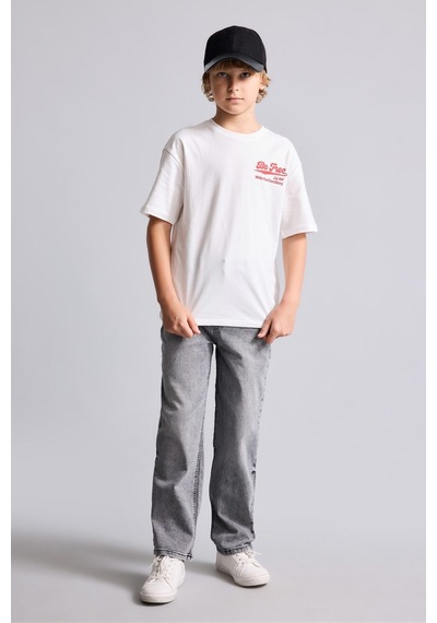 Defacto Overshirt Fit Bisiklet Yaka Sırtı Baskılı Kısa Kollu Tişört Erkek Çocuk I6497a826hswt32 Beyaz-wt32