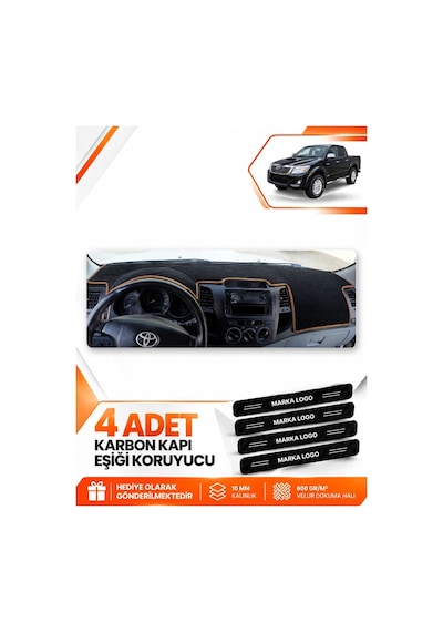 Toyota Hilux 2005-2014 Uyumlu Ön Torpido Koruma Kılıfı Halısı Örtüsü - Siyah Kahverengi