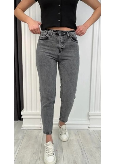 Ugi Bugi Füme Solmaz Mom Jean Kadın Boyfriend Yüksek Bel Power Likra Kot P Füme