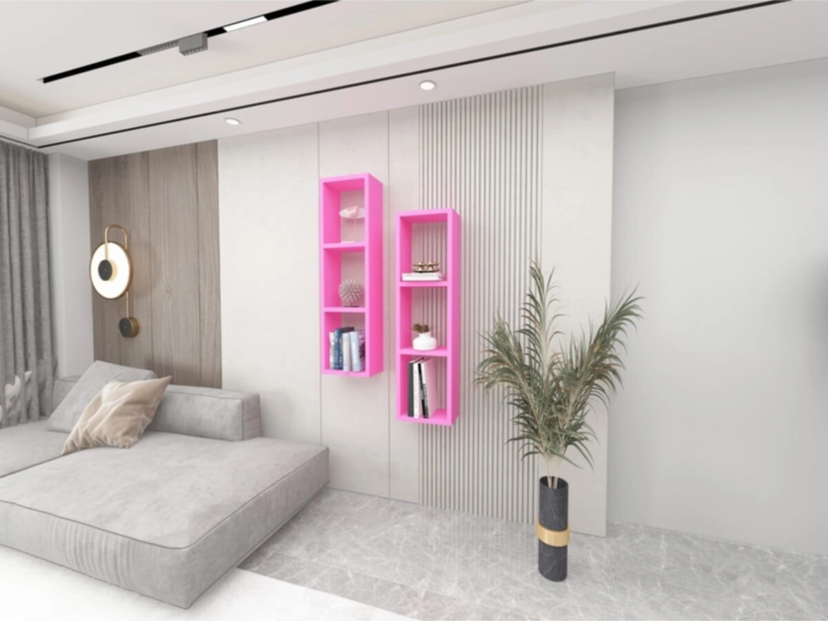 Kitaplık Ikili Çapraz Pembe Duvar Rafı Takım Pembe