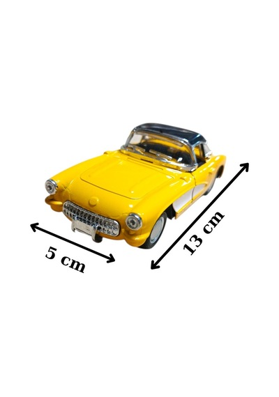 Nostaljik Metal Çek Bırak Sarı 1957 Chevrolet Corvette Araba Kapılar Açılır Çok Renkli