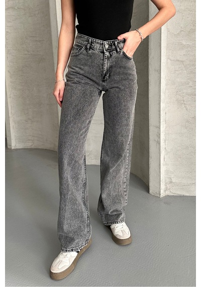 Palazzo Füme Yüksek Bel Jeans Füme