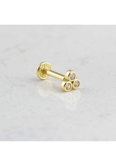 Glorria Altın Üç Taş Tragus Piercing Sarı