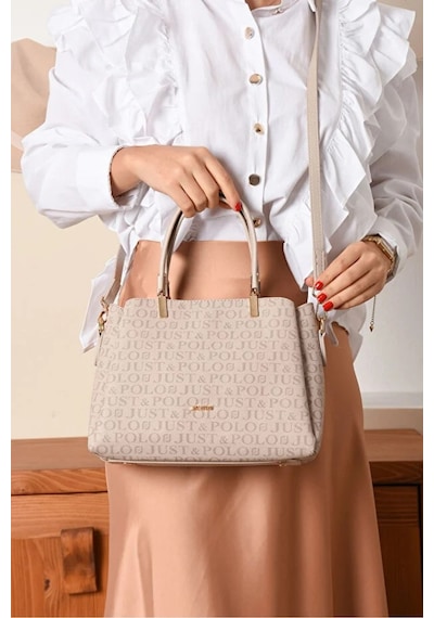 Just Polo Kadın Baskılı Ayarlanabilir Askılı Shopper El & Omuz Çantası Shoulder Bag Taş