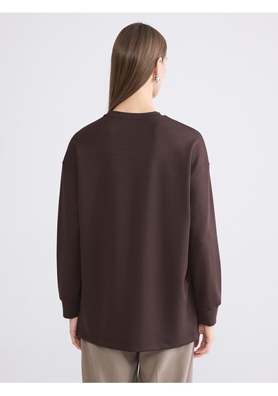 Lcw Everyday Kahverengi Baskılı Oversize Kadın Sweatshirt Tunik