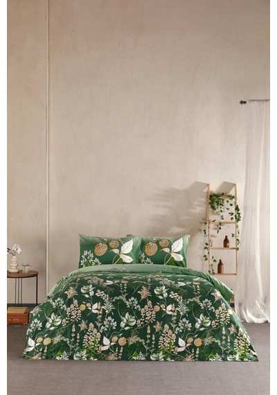 Doqu Home Saten Nevresim Takımı Çift Kişilik Rose Glow Yeşil
