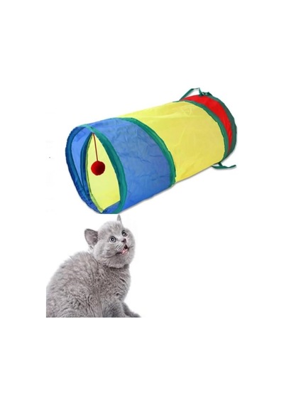 Tineke 50 Cm Düz Kedi Tüneli Katlanır Gökkuşağı Kedi Oyuncağı Kedi Köpek Oyun Tüneli