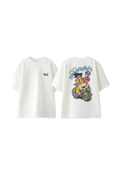Thewert Dragon Ball Motor Tasarım Sırt Baskılı Pamuk Beyaz Oversize T-shirt