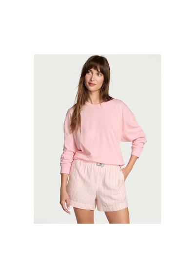Victoria's Secret Uzun Kollu Tişört Şort Flannel Pijama Takımı Pembe