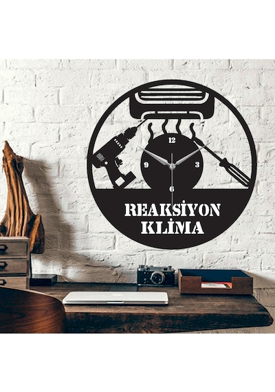 Klima Temalı Ahşap Duvar Saati Siyah