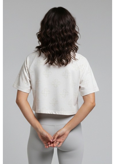 Soft&Basic Kadın 2'li Nakışlı %100 Organik Pamuk Bisiklet Yaka Kısa Crop T-shirt Beyaz-beyaz
