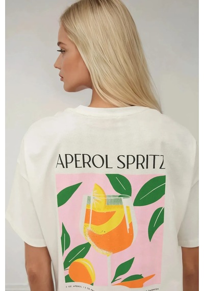 Hiccup Kadın %100 Pamuk Bisiklet Yaka Oversize Beyaz Baskılı T-shirt Çok Renkli