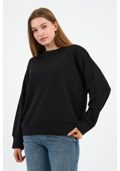 Alexander Gardi Kadın Bisiklet Yaka Çizgili Sweatshirt B24-00248 Siyah