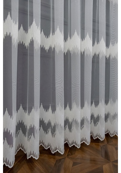 Farbateks Dikim Zigzag Spor Tasarım Desen Model Işlemeli 1/3kat Pileli Tül Perde beyaz