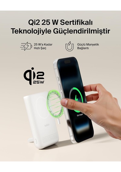 Belkin Ultracharge Pro 10000 Mah Manyetik Stantlı Power Bank, 25 W - Beyaz