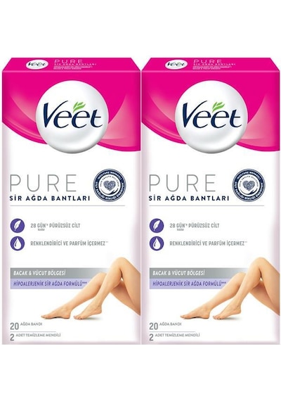 Veet Pure Bacak ve Vücut Bölgesi için Sir Ağda Bandı 20'li x 2