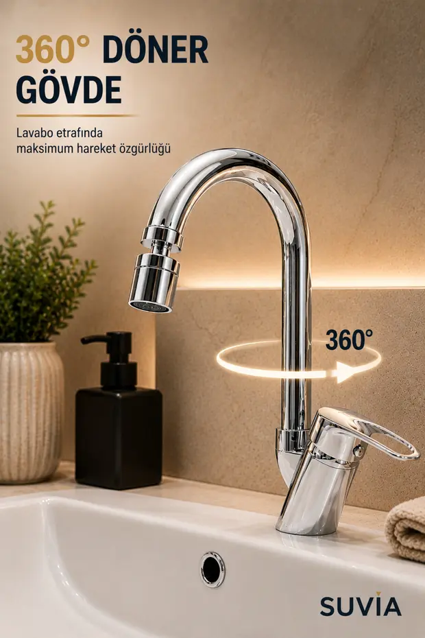 Lavabo Bataryası 360 Döner Oynar Perlatör Pirinç Gövde Krom