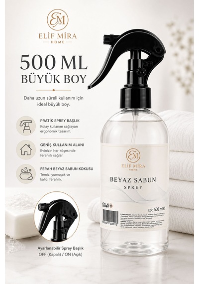 Oda Kokusu Sprey Beyaz Sabun Kalıcı Oda Parfümü 500 Ml