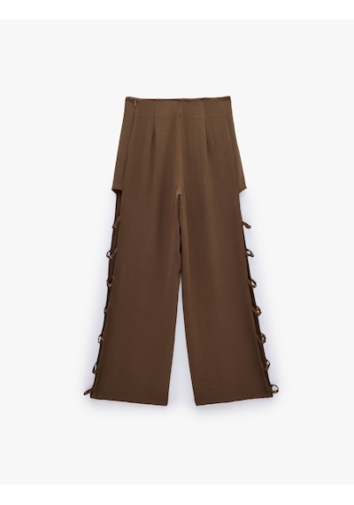 Koton Pencere Detaylı Boncuklu Geniş Paça Pantolon Kahverengi 6sak40456uw Kahve