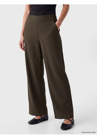 Lcwaıkıkı Classic Haki Beli Lastikli Geniş Paça Kadın Pantolon