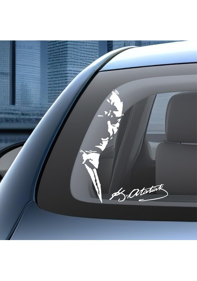 Sticker Usta Atatürk Mustafa Kemal Ve Imza Sticker 00627 Beyaz 20x15 M