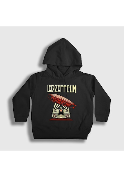 Presmono Unisex Çocuk Mothership Led Zeppelin Kapüşonlu Sweatshirt Siyah