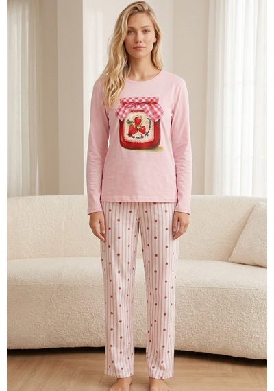 Siyah İnci Pamuklu Likralı Örme Pijama Takım26241163 Pembe Siyah İnci Pamuklu Likralı Örme Pijama Takım26241163 Pembe