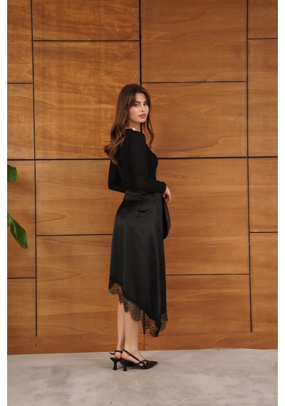 Verymoda Dantelli Asimetrik Etek D2951 Siyah