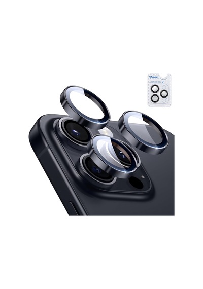 İphone 15 Pro / 15 Pro Max İle Uyumlu Safir Lens Koruyucu Ultra Dayanıklı Kolay Kurulum Aparatlı Parmak İzi Bırakmayan Yansıma Önleyici Kamera Lensi Koruma Siyah Titanyum