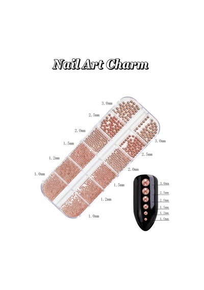 12'li Havyar Nail Art Charm Boncukları - Nail Art Çarm Süs Taşı - Protez Tırnak Süsü Rosa Gold