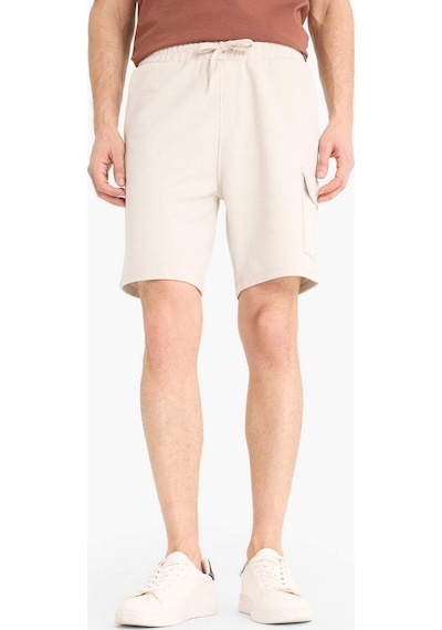 Defacto Regular Fit Dokulu Düz Paça Kargo Cepli Basic Düz Şort B8796AX24SM Bej