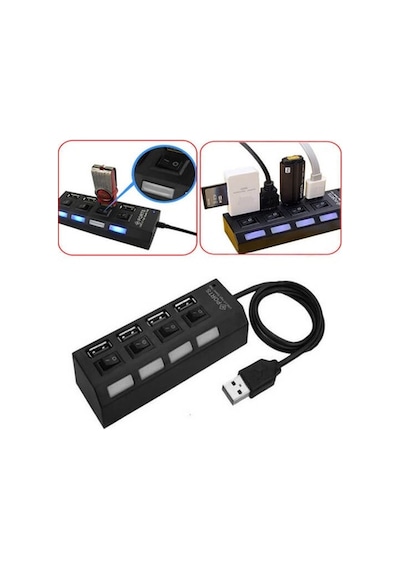 Anahtarlı Işıklı On Off Düğmeli 4 Port Usb 2.0 Çoklayıcı Hub (533633910)