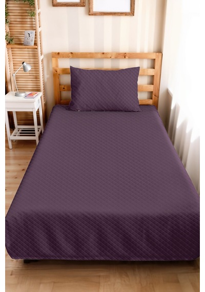 Mor Kapitone Genç Odası Tek Kişilik Pike Takımı - Modern Mürdüm 160x220 Cm Kapitone Yatak Örtüsü Puslu Amber Kıyısı
