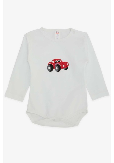 Breeze Erkek Bebek Çıtçıtlı Body Araba Baskılı 9 Ay-3 Yaş, Beyaz
