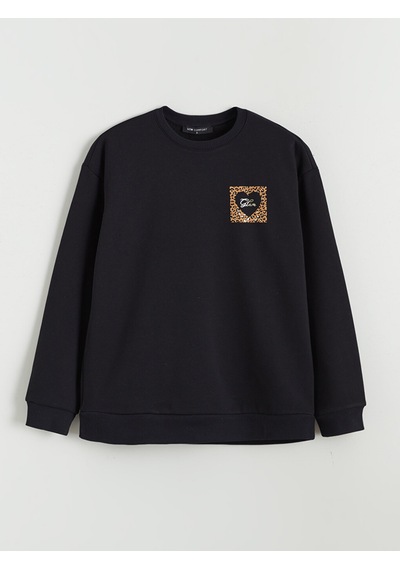 Lcw Comfort Siyah Baskılı Oversize Kadın Kalın Sweatshirt