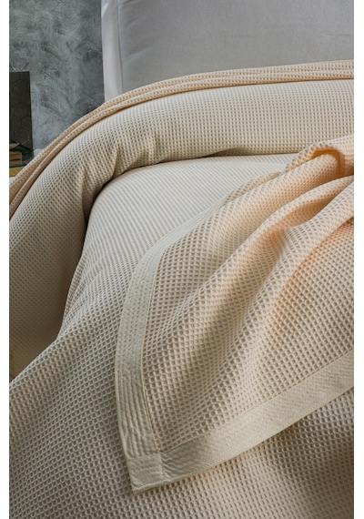 Mulberry Klimalı Pike %100 Pamuk Petekli Pike Dörtmevsim Pike Çift Kişilik 220 x 240 Krem