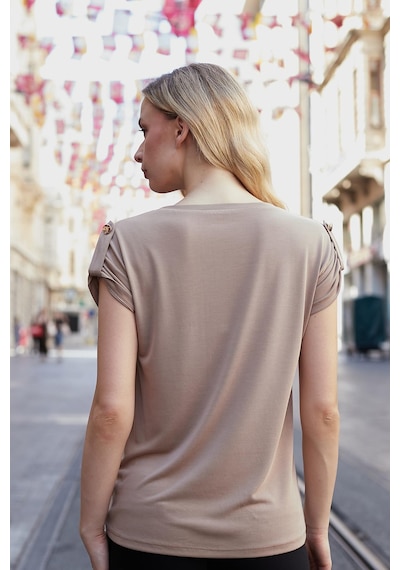 Jument Kadın Modal Penye Geniş Sıfır Yaka Düşük Omuzlu Apoletli Kısa Kol T-shirt Bluz-camel CAMEL Jument Kadın Modal Penye Geniş Sıfır Yaka Düşük Omuzlu Apoletli Kısa Kol T-shirt Bluz-camel CAMEL