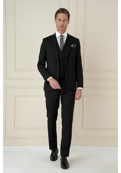 Efor Slim Fit Çift Yırtmaç Düz Siyah Klasik Takım Elbise Tk 913 Siyah