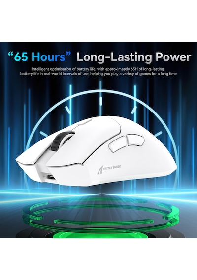 R1 59g Superlıght Fare, Pixart Paw3311 Oyun Sensörü, Bt/2.4g Kablosuz/kablolu Oyun Faresi, 18000'e Kadar 6 Ayarlanabilir Dpı, 65 Saat Pil Beyaz
