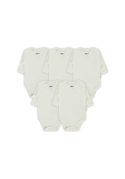 Civil Baby Düz Uzun Kol 5 li 1-3 Yaş Çıtçıtlı Badi Beyaz