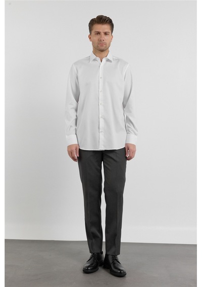İmza Beyaz Uzun Kol Sert Yaka Kendinden Desenli Pamuk Comfort Fit Gömlek 1004255204 2XL