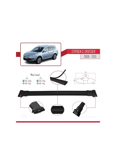 Citroen C-crosser 2006-2013 Arası İle Uyumlu Fly Model Ara Atkı Tavan Barı Siyah