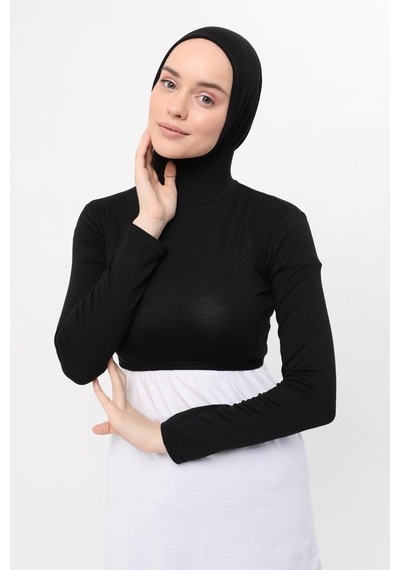 Altobeh Uzun Kollu Boyunluklu Boneli Yarım Body Siyah Çok Renkli